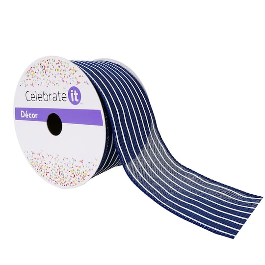 2.5" x 25ft. Faux Linen Wired Pinstripe Ribbon by Celebrate It™ Décor